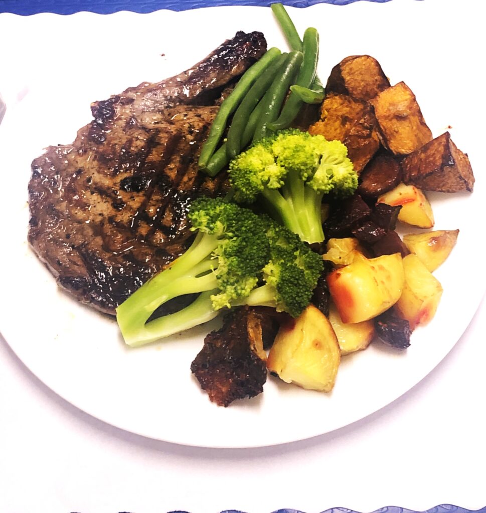 Fresh Eye Fillet Steak with winter vegetables and roasted beetroot at Acacia motel Chinchilla